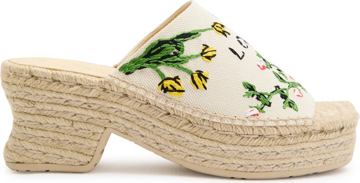 Loewe Petal 80 Espadrille Embroidered Canvas Slides