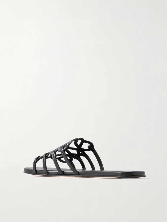 LOEWE - Petal Anagram Leather Slides - Black - Image 3