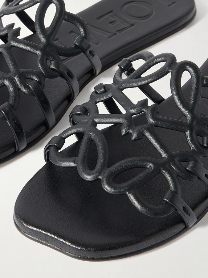 LOEWE - Petal Anagram Leather Slides - Black - Image 4