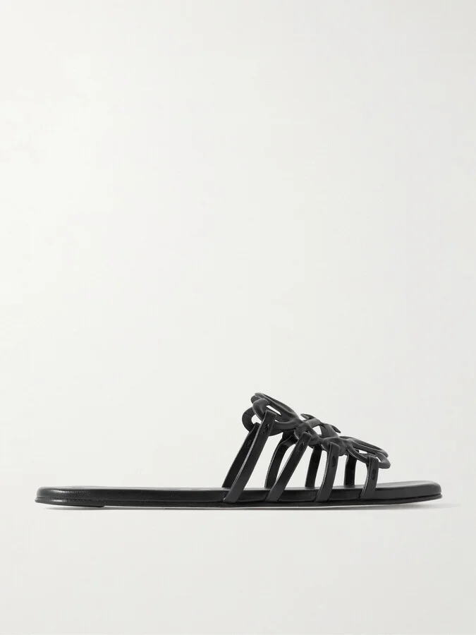 LOEWE - Petal Anagram Leather Slides - Black - Image 5