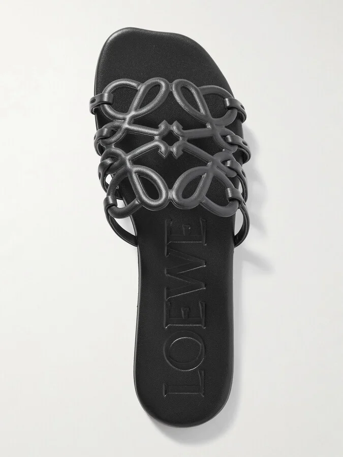 LOEWE - Petal Anagram Leather Slides - Black