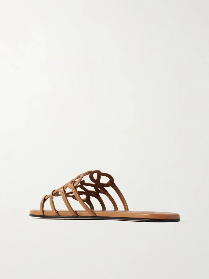 LOEWE - Petal Anagram Leather Slides - Brown - Image 3