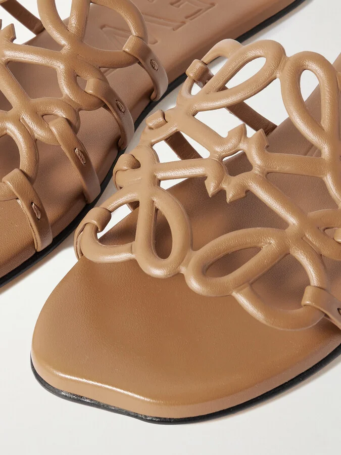 LOEWE - Petal Anagram Leather Slides - Brown - Image 4