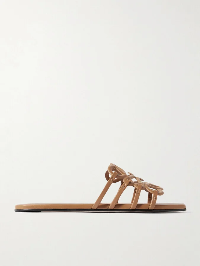 LOEWE - Petal Anagram Leather Slides - Brown - Image 5