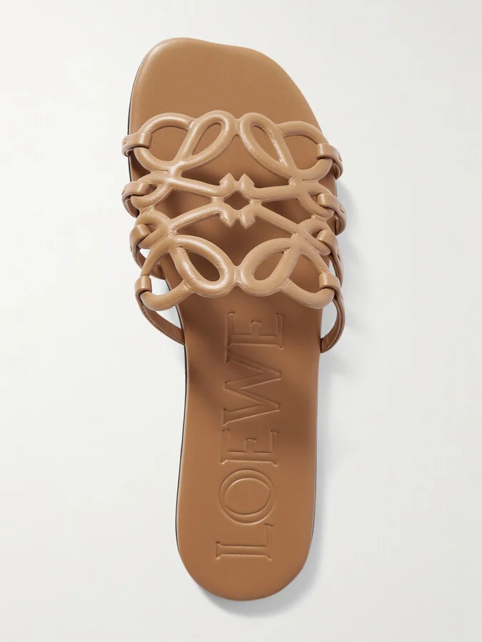 LOEWE - Petal Anagram Leather Slides - Brown