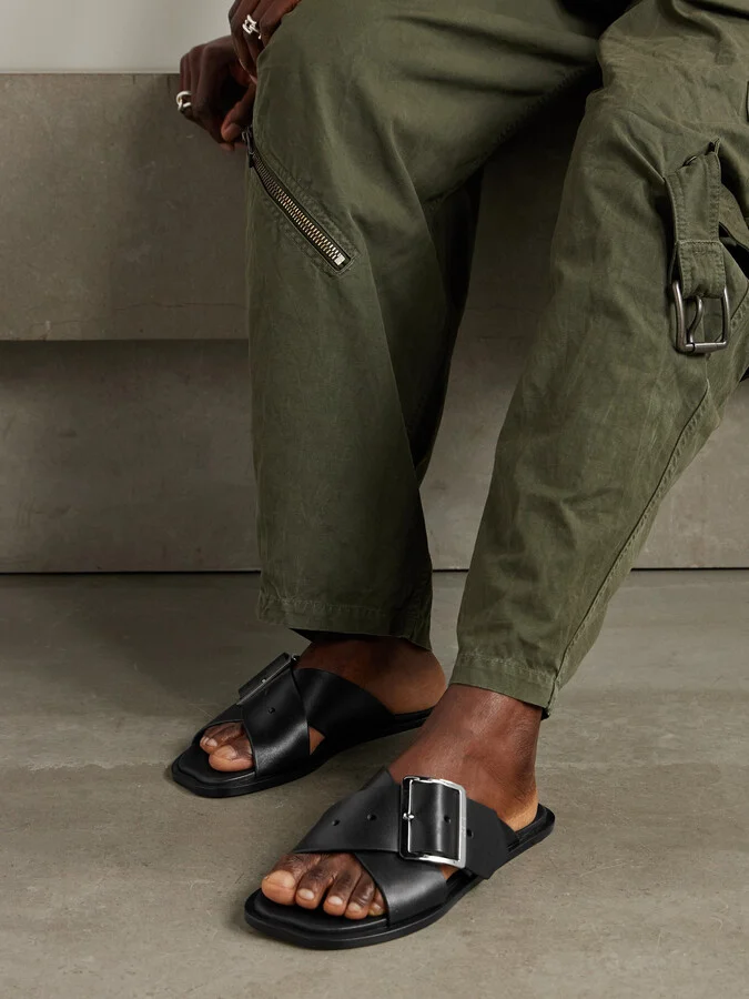 LOEWE - Petal Belt Buckled Leather Slides - Black - Image 2