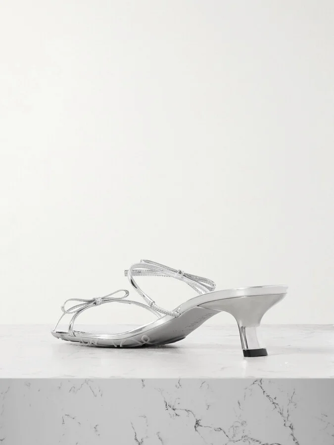 LOEWE - Petal Bow Metallic Leather Sandals - Silver - Image 3