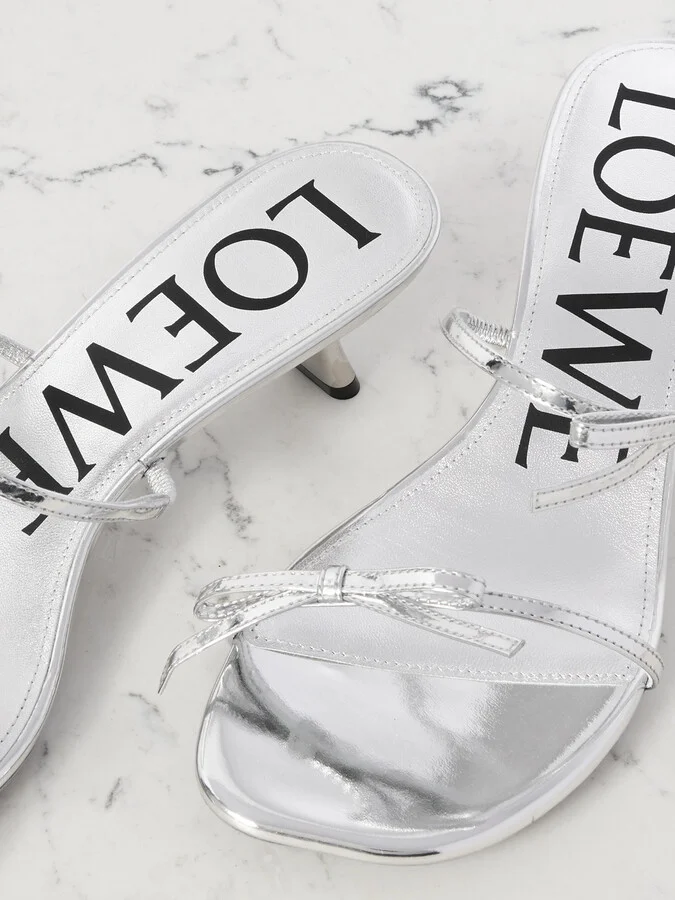 LOEWE - Petal Bow Metallic Leather Sandals - Silver - Image 4