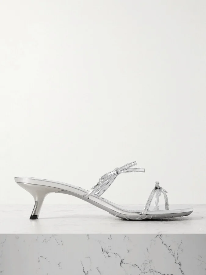LOEWE - Petal Bow Metallic Leather Sandals - Silver