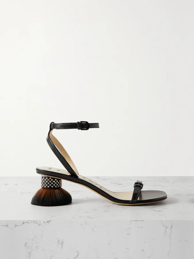 LOEWE - Petal Brush Crystal-embellished Leather Sandals - Black