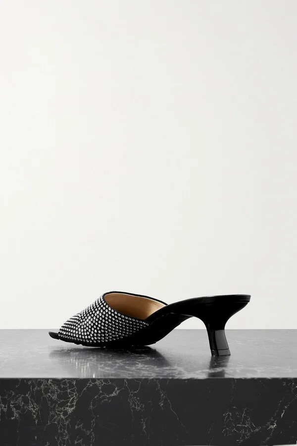 LOEWE - Petal Crystal-embellished Suede Mules - Black - Image 3