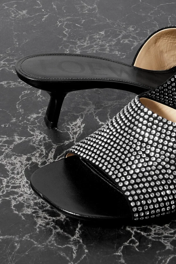 LOEWE - Petal Crystal-embellished Suede Mules - Black - Image 4