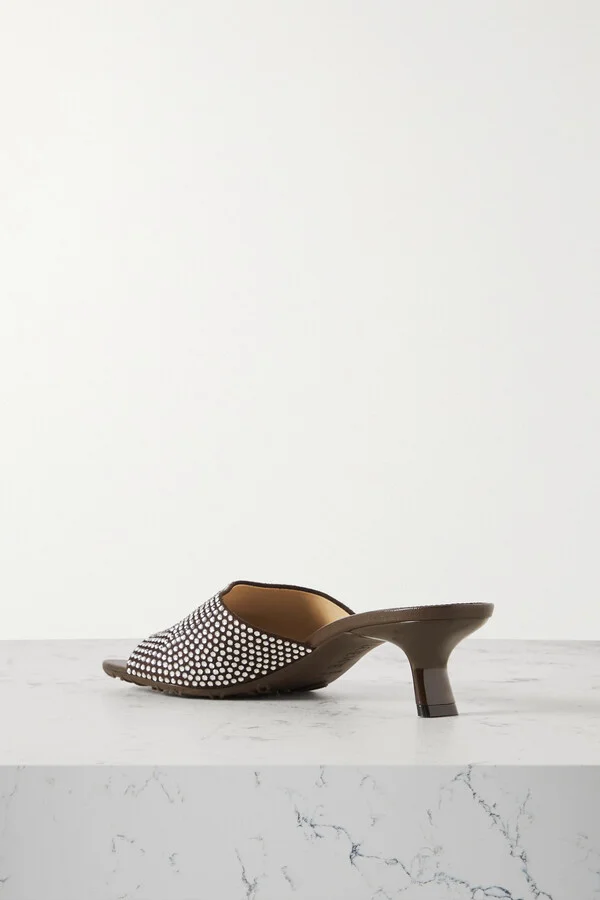 LOEWE - Petal Crystal-embellished Suede Mules - Brown - Image 3