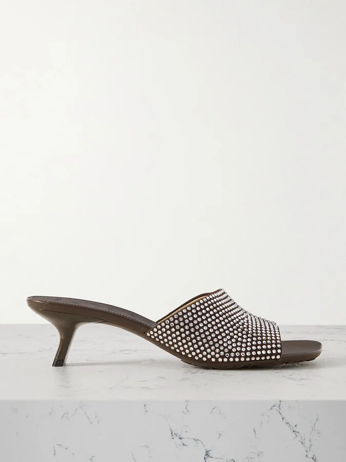 LOEWE - Petal Crystal-embellished Suede Mules - Brown