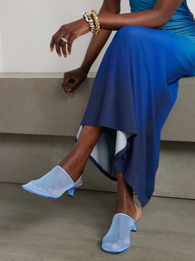 LOEWE - Petal Leather-trimmed Mesh Slingback Sandals - Blue - Image 2