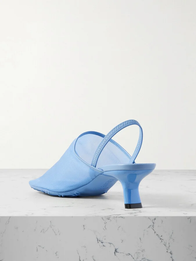 LOEWE - Petal Leather-trimmed Mesh Slingback Sandals - Blue - Image 3