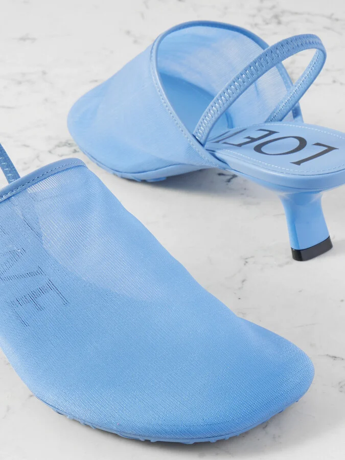 LOEWE - Petal Leather-trimmed Mesh Slingback Sandals - Blue - Image 4