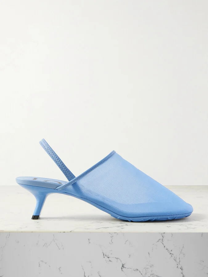 LOEWE - Petal Leather-trimmed Mesh Slingback Sandals - Blue