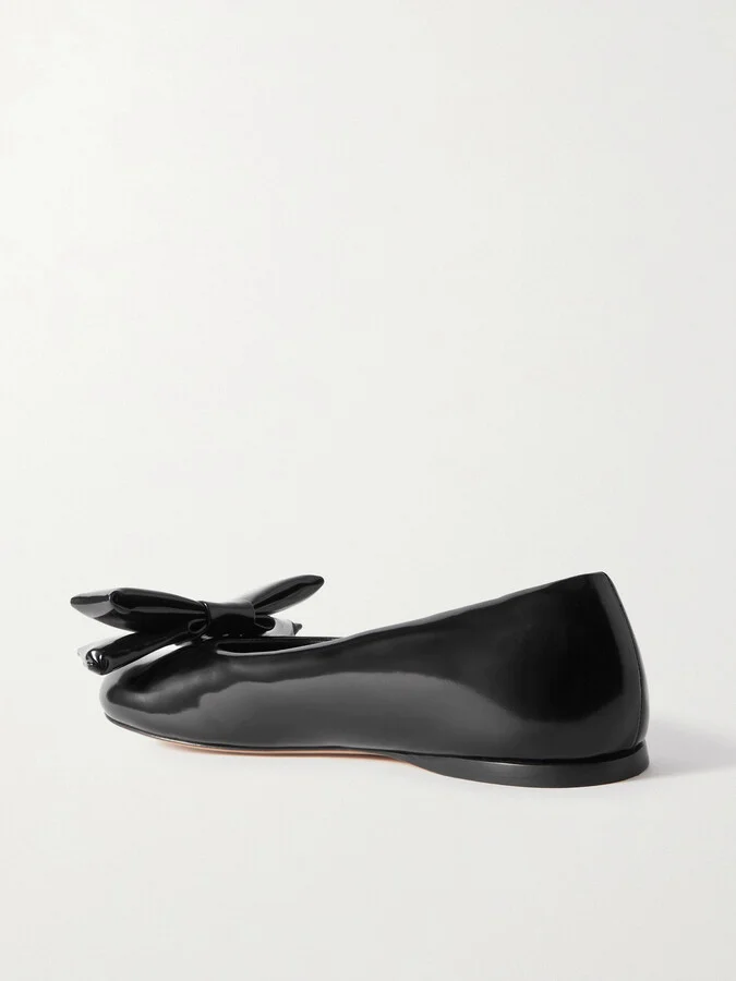 LOEWE - Puffy Bow-detailed Glossed-leather Ballet Flats - Black - Image 3