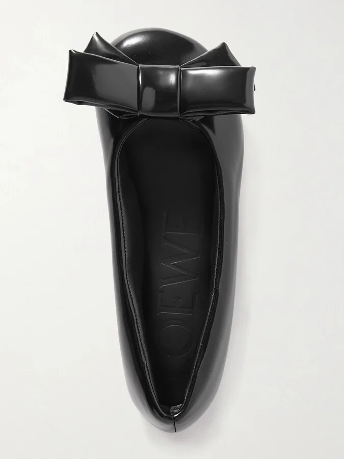 LOEWE - Puffy Bow-detailed Glossed-leather Ballet Flats - Black - Image 5