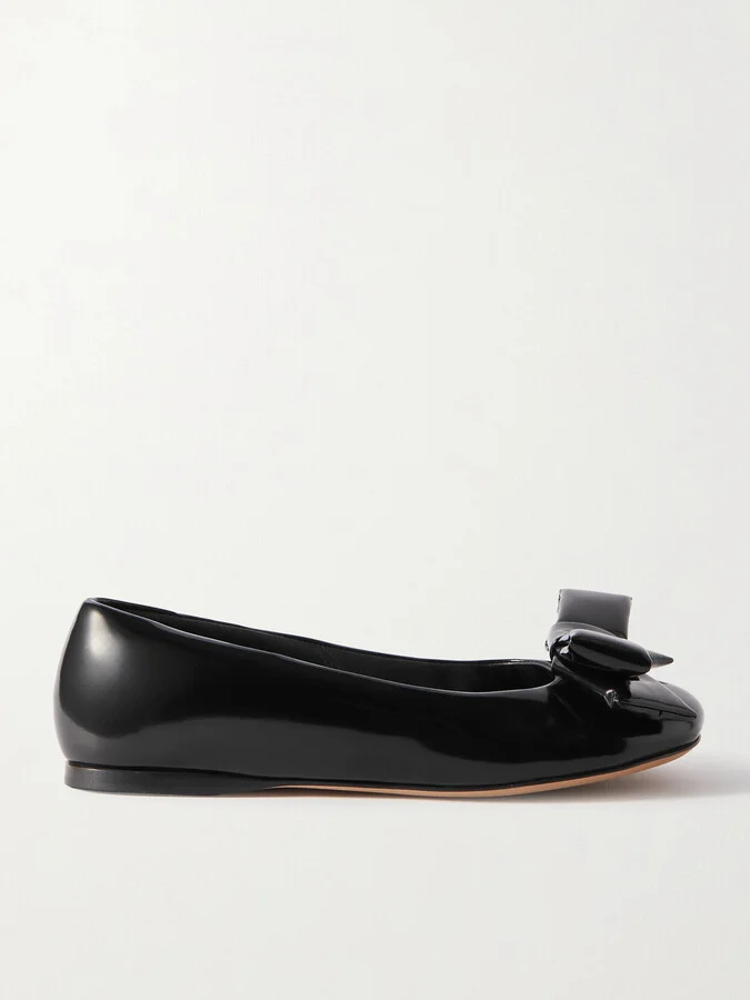 LOEWE - Puffy Bow-detailed Glossed-leather Ballet Flats - Black