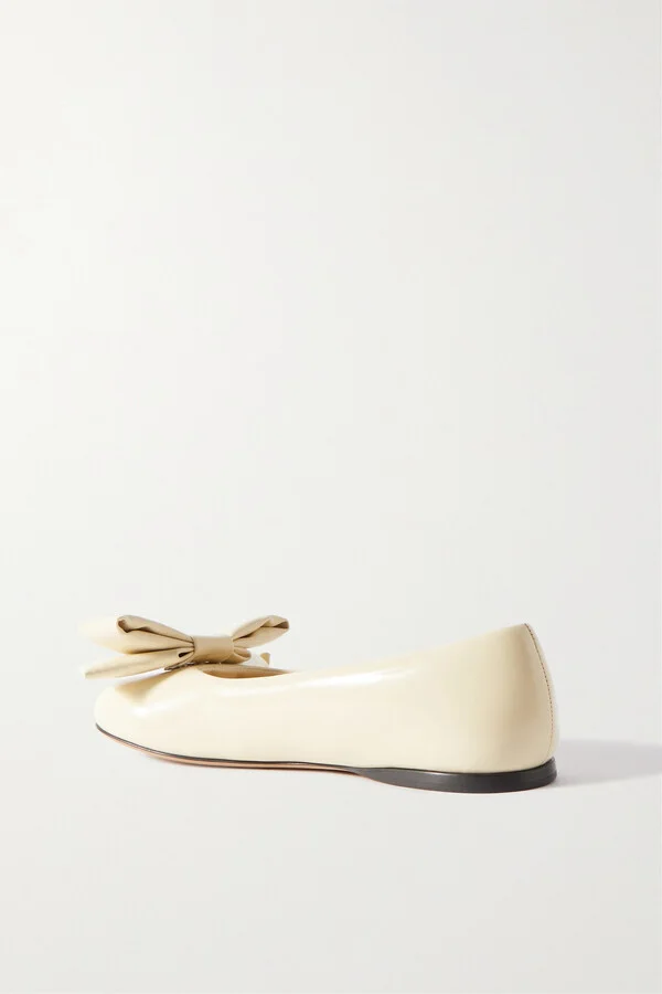 LOEWE - Puffy Bow-detailed Padded Glossed-leather Ballet Flats - Neutrals - Image 3