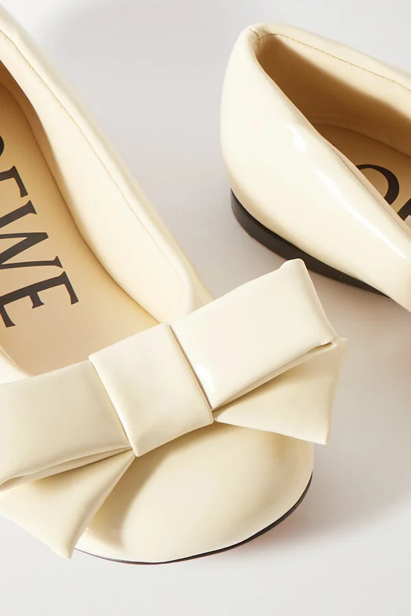LOEWE - Puffy Bow-detailed Padded Glossed-leather Ballet Flats - Neutrals - Image 4