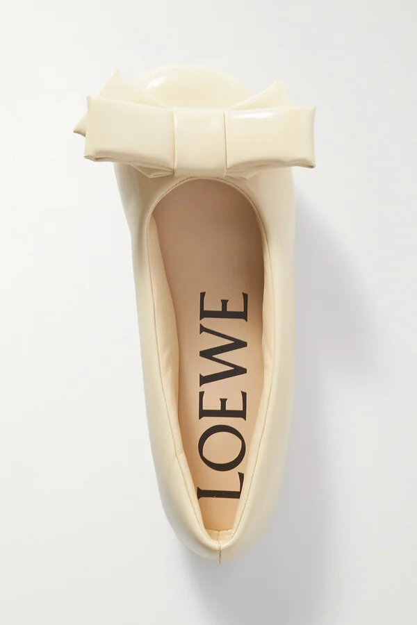 LOEWE - Puffy Bow-detailed Padded Glossed-leather Ballet Flats - Neutrals - Image 5