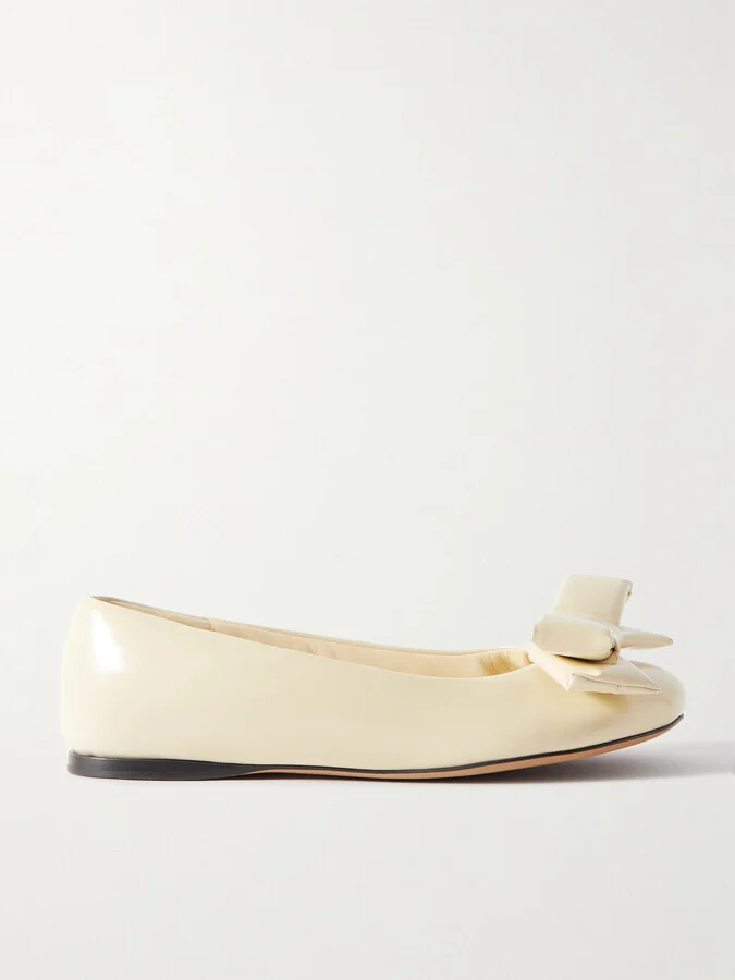 LOEWE - Puffy Bow-detailed Padded Glossed-leather Ballet Flats - Neutrals
