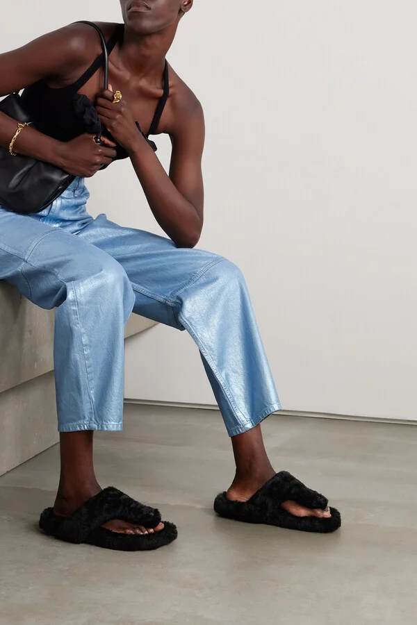LOEWE - Shearling Sandals - Black - Image 2