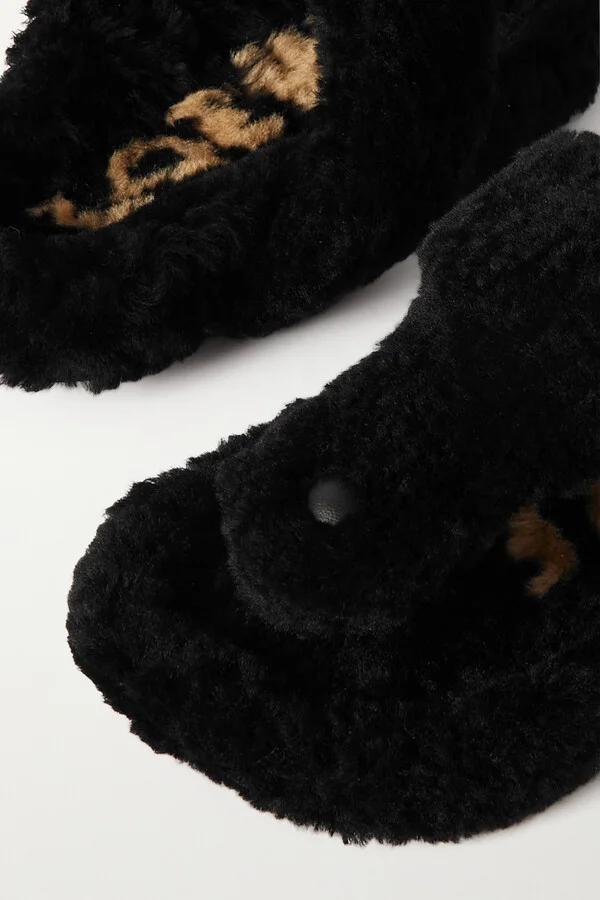 LOEWE - Shearling Sandals - Black - Image 4