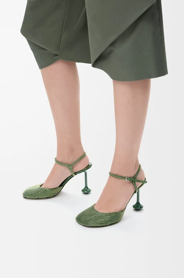 LOEWE - Toy Ankle Strap Pump In Rhinestone-embellished Suede Size: 35 For Woman - Image 3