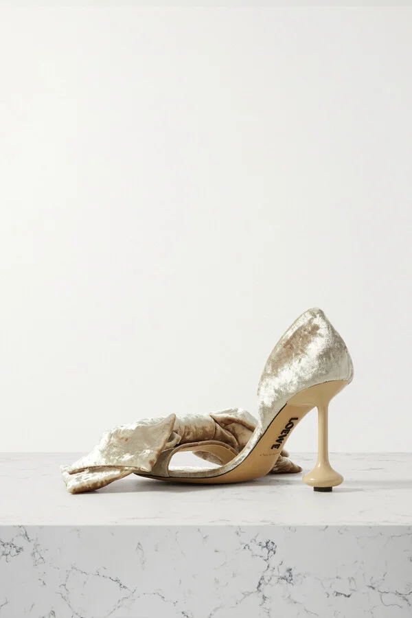 LOEWE - Toy Bow-detailed Crushed-velvet Sandals - Neutrals - Image 3