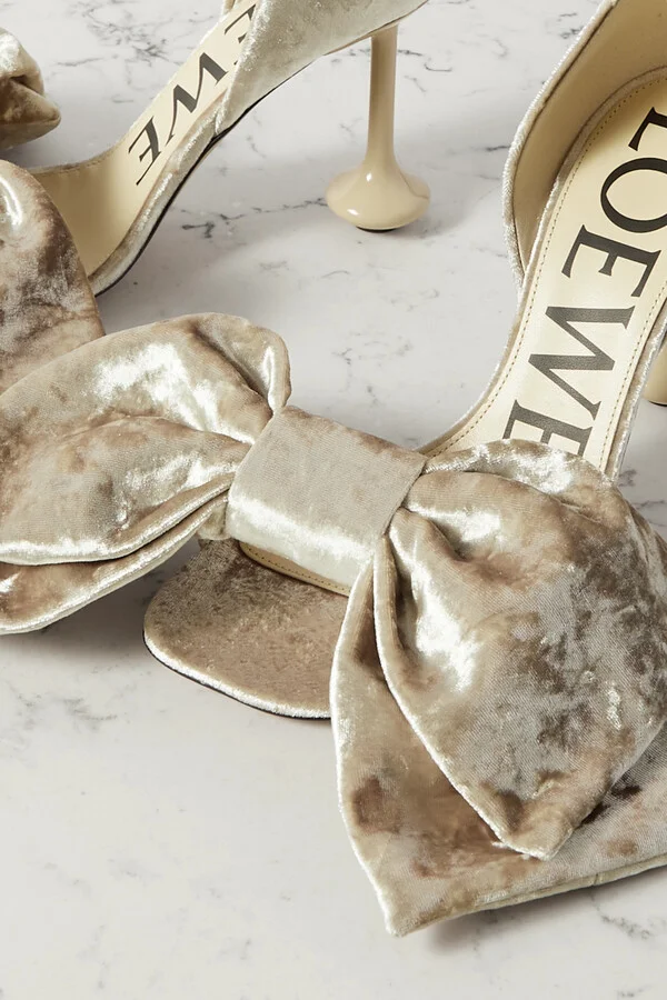 LOEWE - Toy Bow-detailed Crushed-velvet Sandals - Neutrals - Image 4