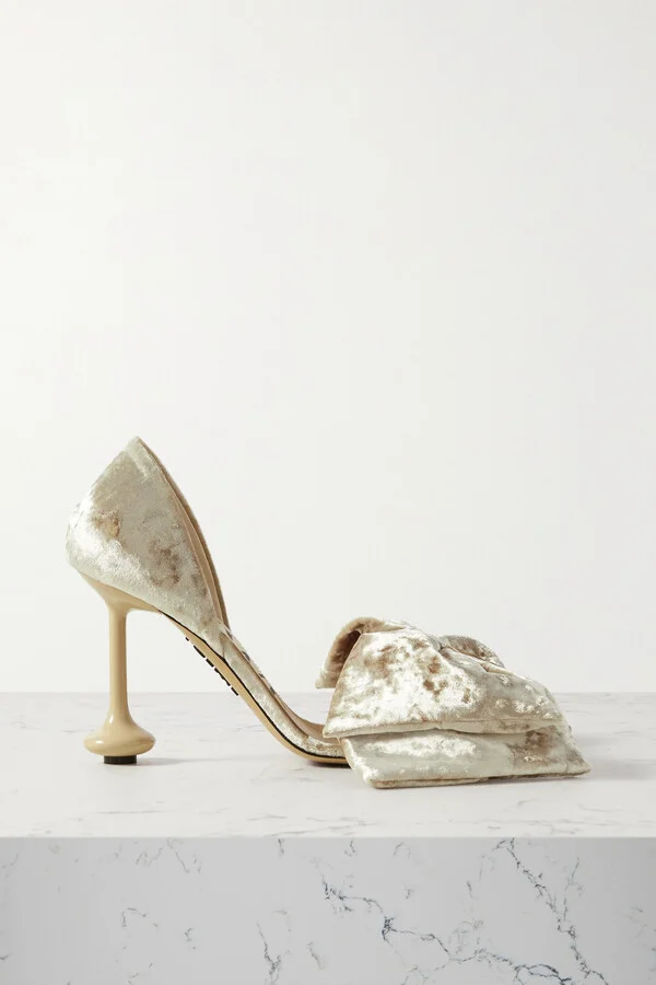LOEWE - Toy Bow-detailed Crushed-velvet Sandals - Neutrals