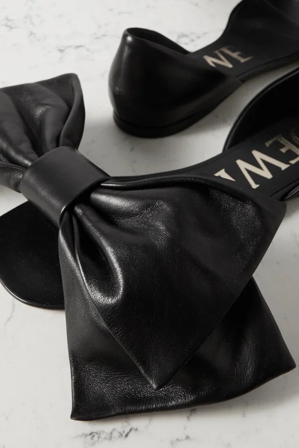 LOEWE - Toy Bow-detailed Leather Slides - Black - Image 4