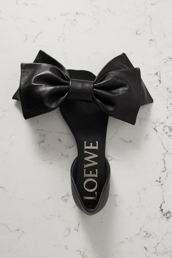 LOEWE - Toy Bow-detailed Leather Slides - Black - Image 5
