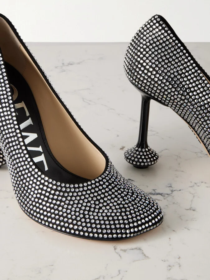 LOEWE - Toy Crystal-embellished Suede Pumps - Black - Image 4