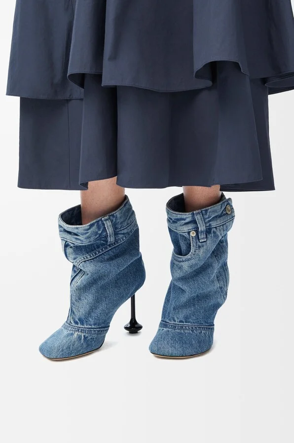 LOEWE - Toy Panta Ankle Bootie In Washed Denim Size: 35 For Woman - Image 2