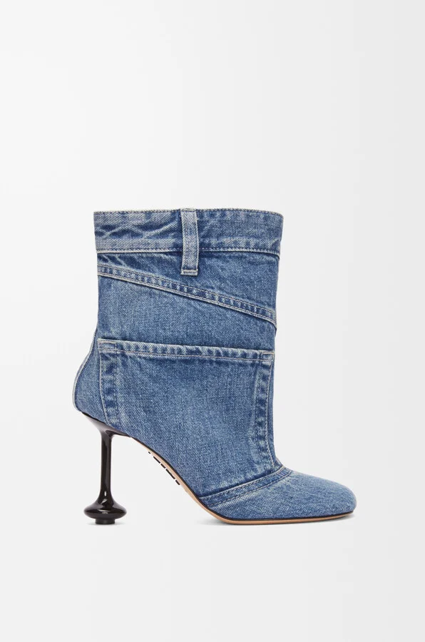 LOEWE - Toy Panta Ankle Bootie In Washed Denim Size: 35 For Woman