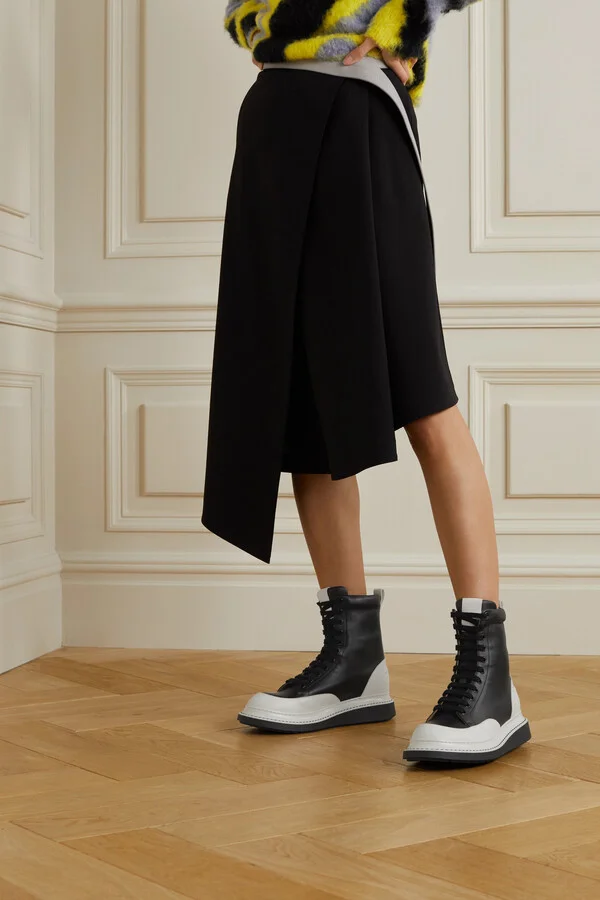 LOEWE - Two-tone Leather Combat Boots - Black - Image 2