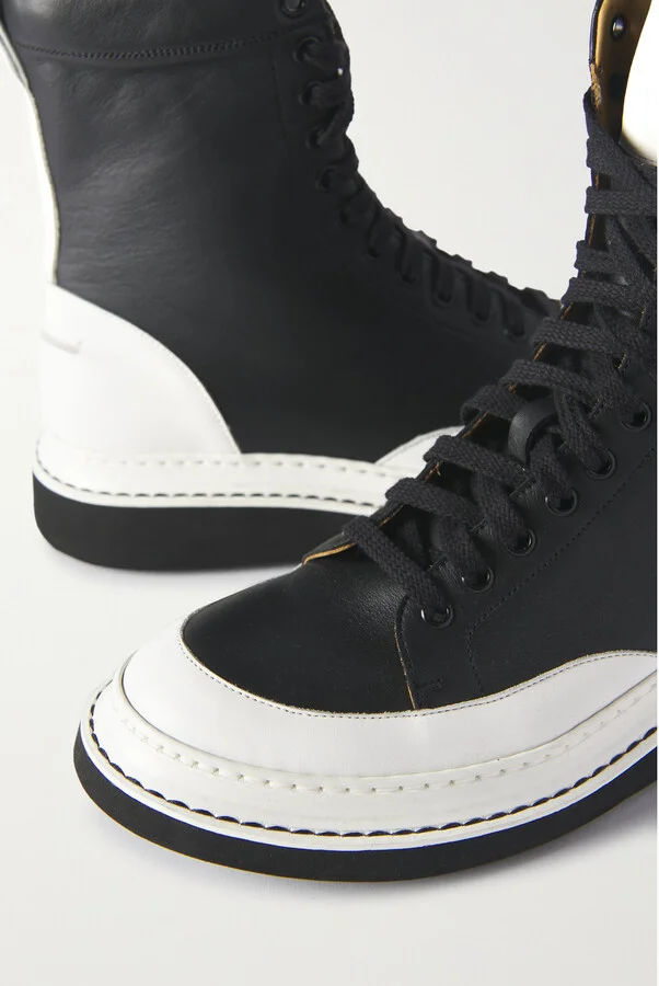 LOEWE - Two-tone Leather Combat Boots - Black - Image 4