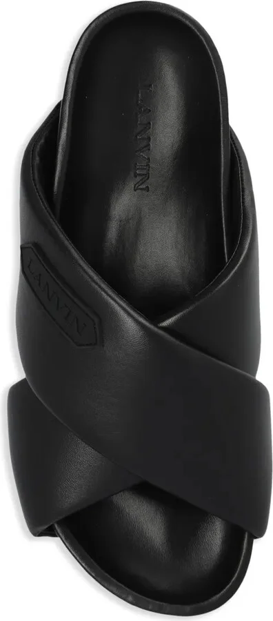 Logo-Appliqué Crossover Leather Slides - Image 4