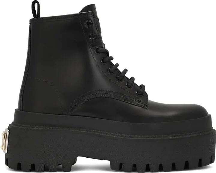 Logo-Appliqué Leather Combat Boots