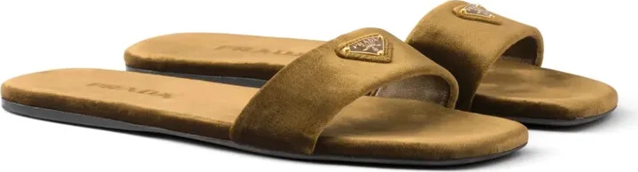 Logo-Appliqué Velvet Slides - Image 2