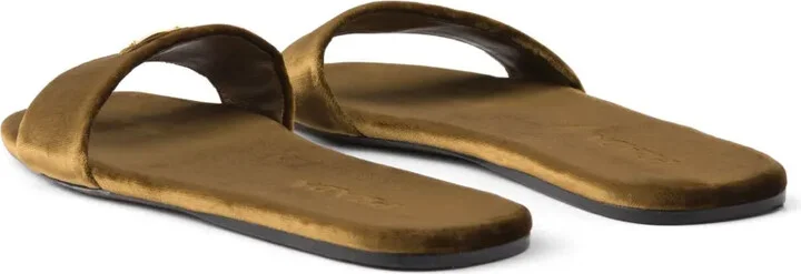 Logo-Appliqué Velvet Slides - Image 3