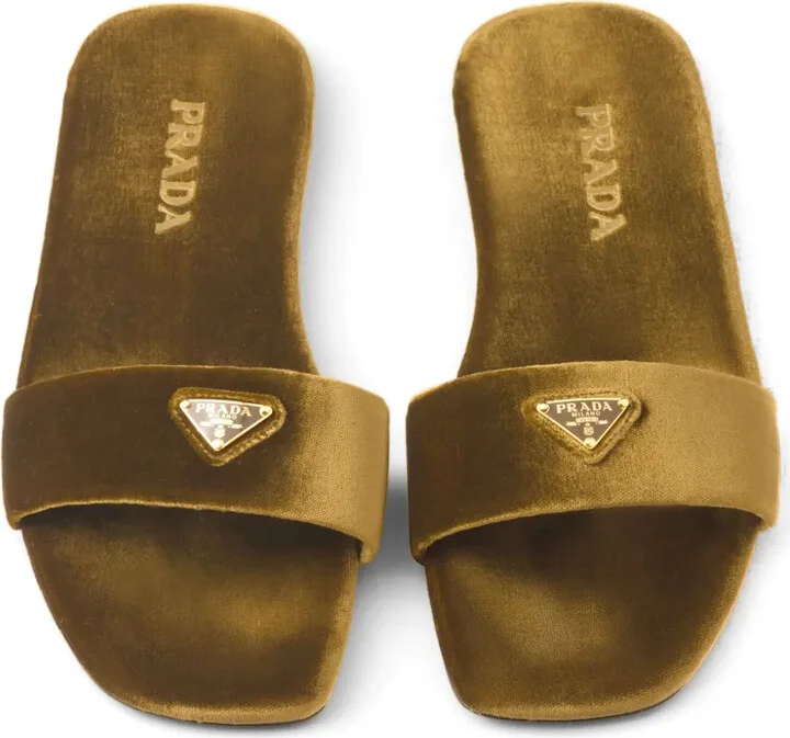 Logo-Appliqué Velvet Slides - Image 4