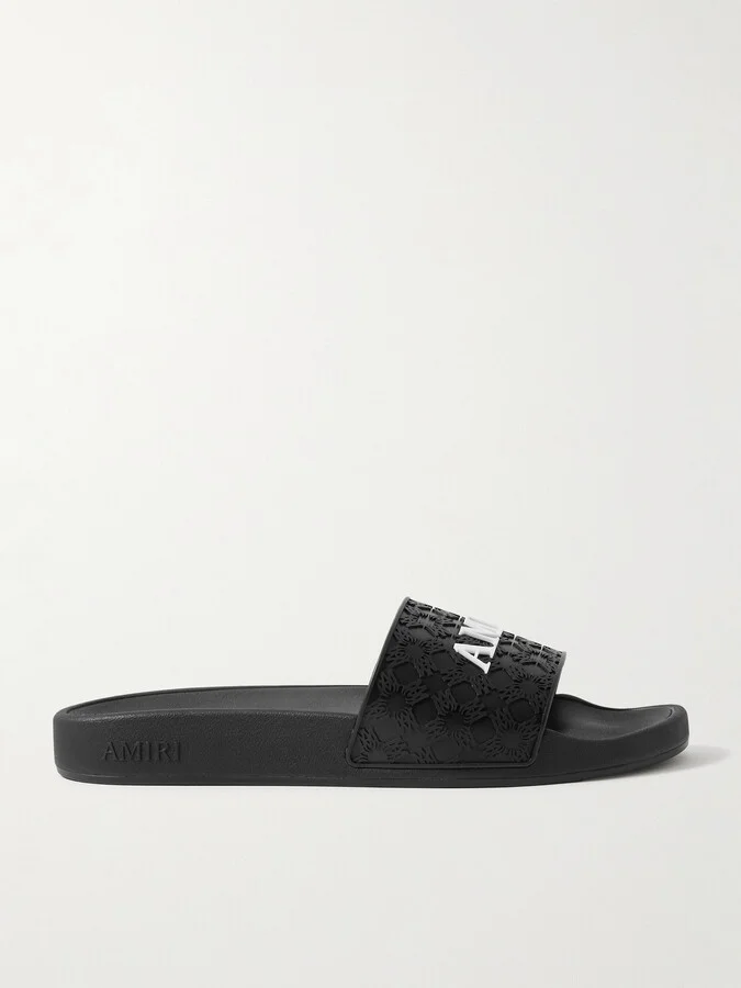 Logo-Appliquéd Embossed Rubber Slides