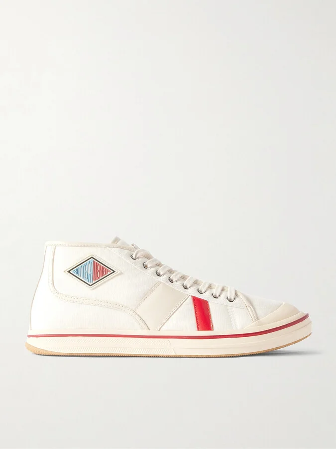 Logo-Appliquéd Leather-Trimmed Canvas Sneakers