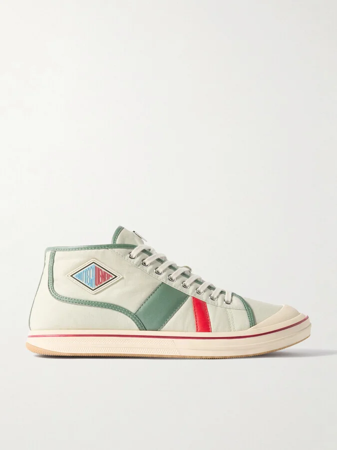 Logo-Appliquéd Leather-Trimmed Canvas Sneakers